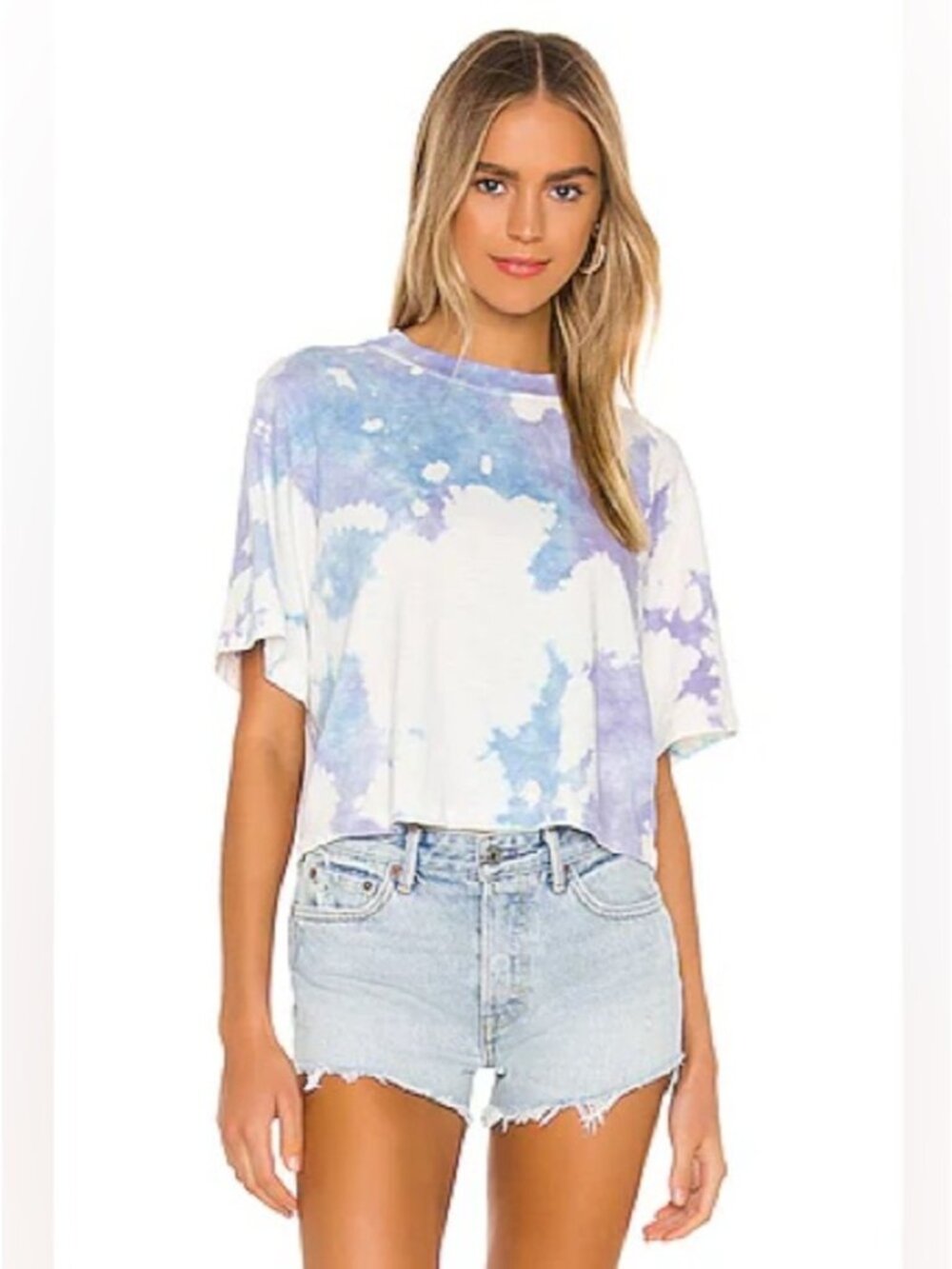 REVOLVE | Cotton Citizen Tokyo Crop Cotton Oversize Shirt Blue Purple Tie-Dye S
